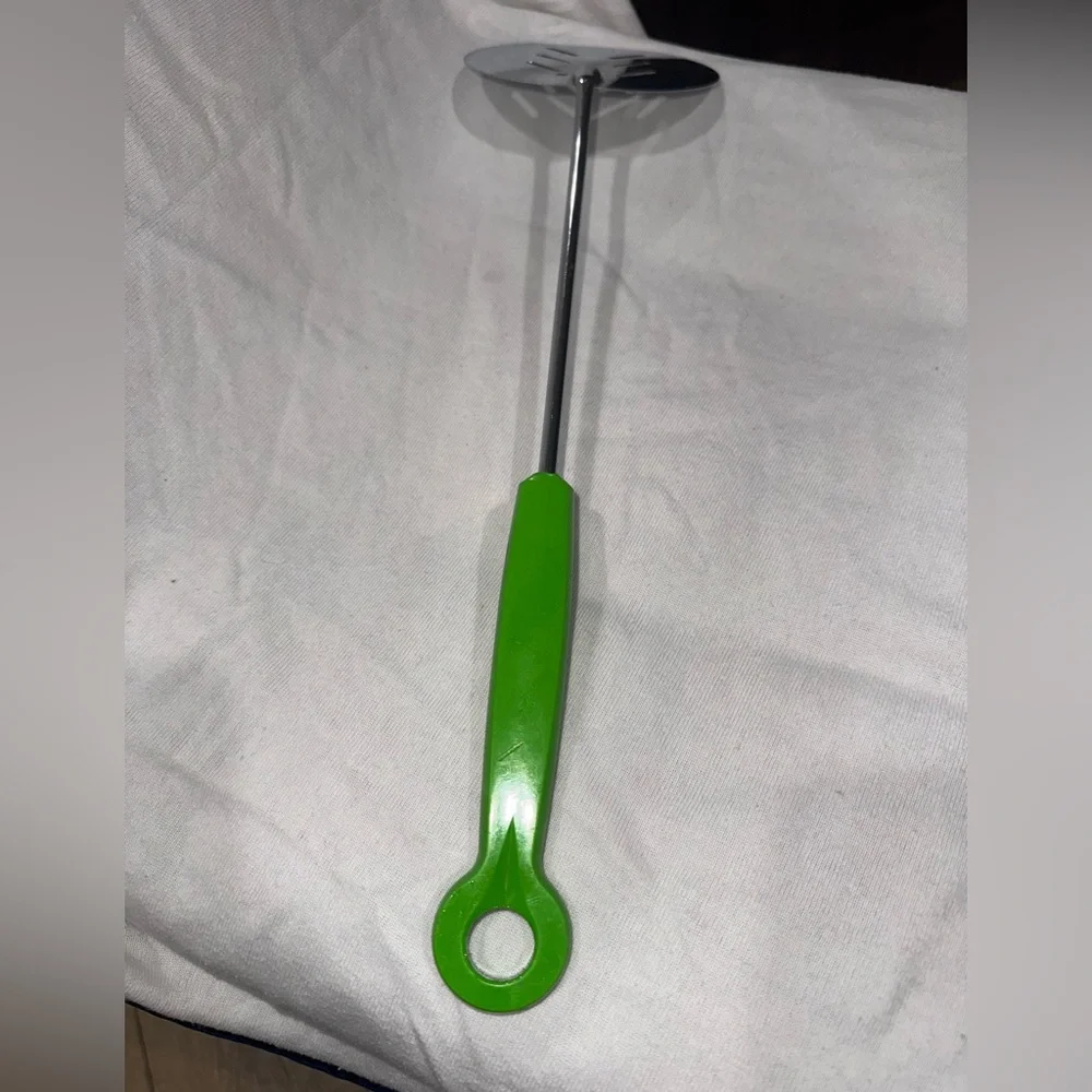 Vintage BBQ Grill‎ Spatula w/ Green Plastic Handle, Chromium Plated 16
